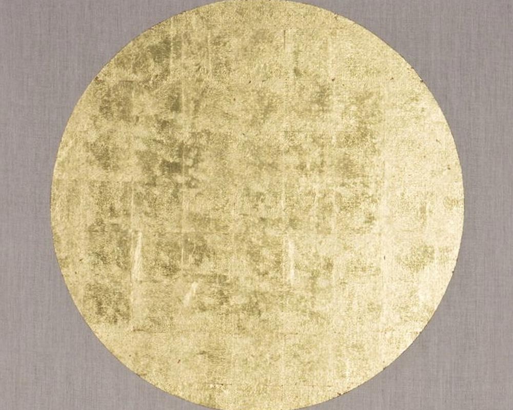 Patrick Scott painting called Mediation Painting 28/ Painted in 2007. A Gold leaf circle on an acrylic unprimed canvas.
